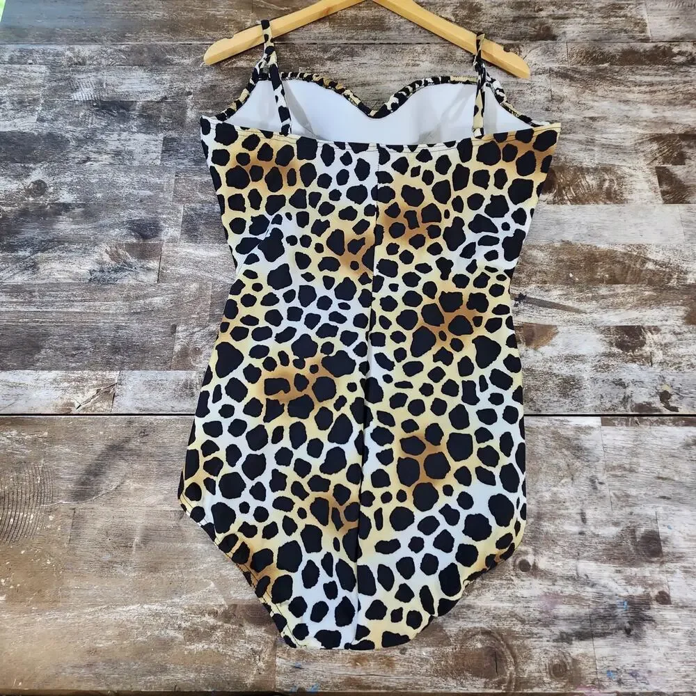 MIRACLESUIT One-Piece Swimsuit 14 Animal Cheetah Print Ruched Tummy Control